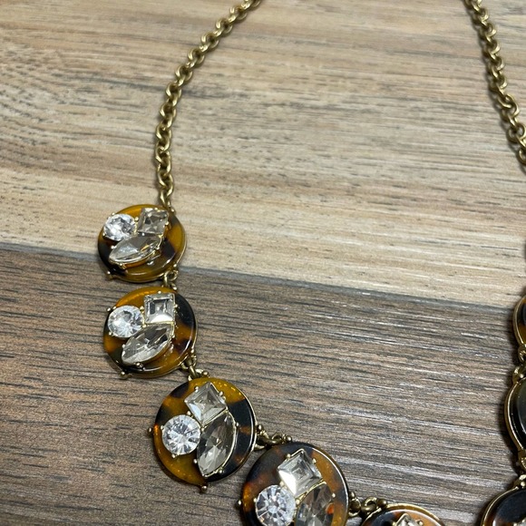 J Crew Tortoise Brown Beaded Crystal Statement Necklace - Picture 3 of 7